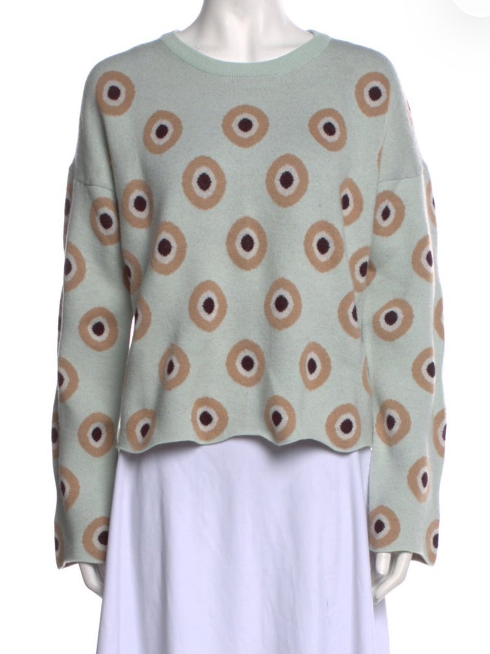 Opening Ceremony Mint Crewneck Sweater with Tan and Brown Polka Motif